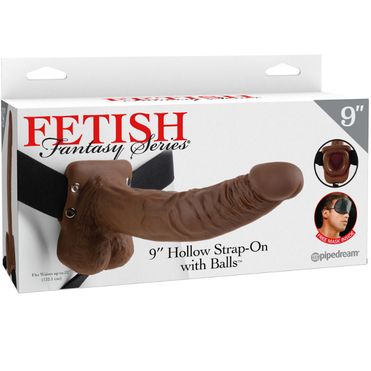 SERIE FETISH FANTASY - SERIE 9 STRAP-ON HUECO CON BOLAS 22.9CM MARRÓN