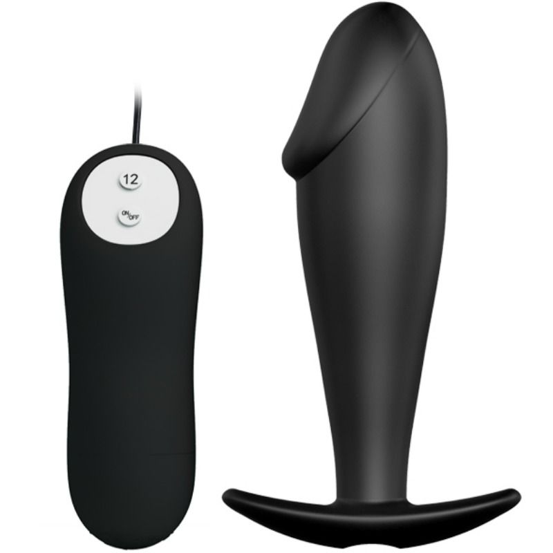 PRETTY LOVE - PLUG ANAL DE SILICONA CON FORMA DE PENE Y 12 MODOS DE VIBRACIÓN NEGRO