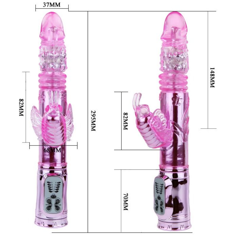 BAILE - VIBRADOR RECARGABLE CON ROTACIÓN Y ESTIMULADOR DE MARIPOSA PULSANTE