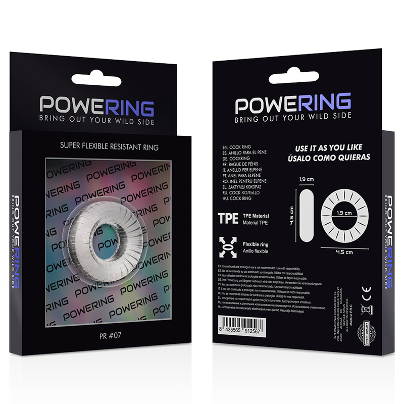 POWERING - ANILLO PARA EL PENE SUPER FLEXIBLE Y RESISTENTE 4.5CM PR07 TRANSPARENTE