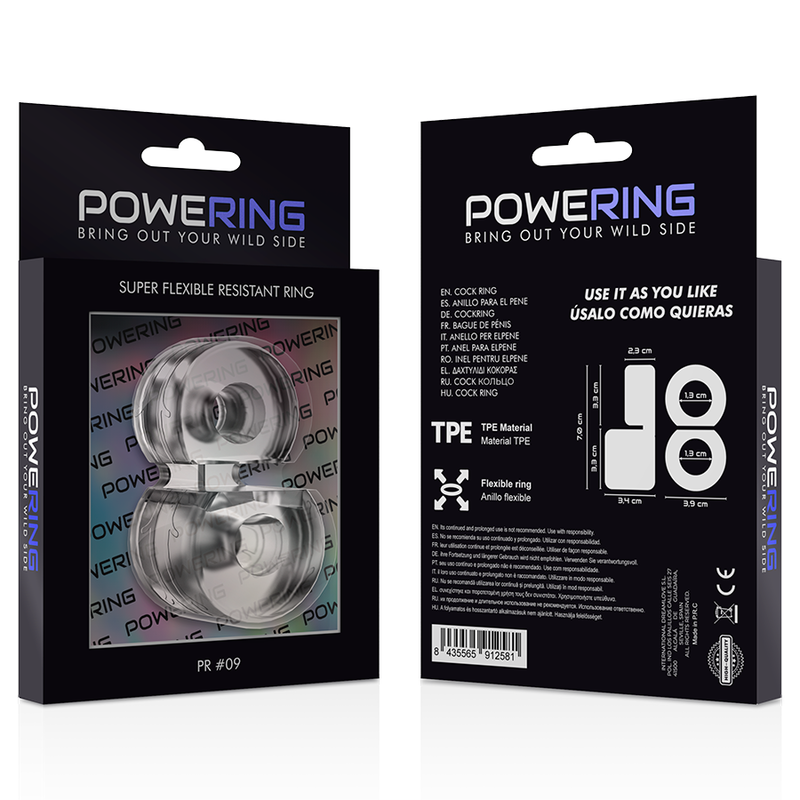 POWERING - ANILLO DOBLE PARA EL PENE SUPER FLEXIBLE Y RESISTENTE PR09 TRANSPARENTE