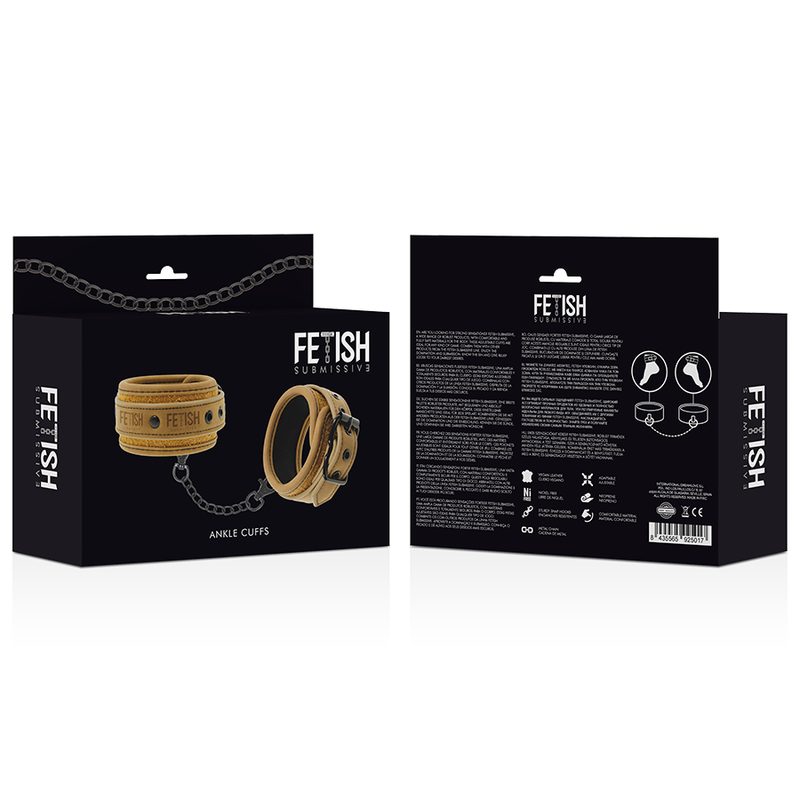 FETISH SUBMISSIVE ORIGEN - ESPOSAS DE TOBILLO DE CUERO VEGANO CON FORRO DE NEOPRENO